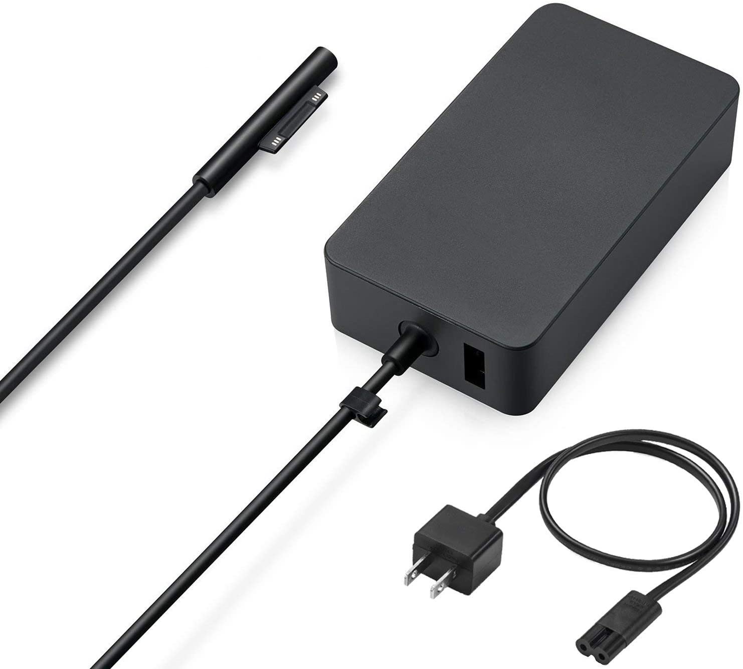 <b>Surface Pro充電(diàn)器(qì↔ε♣)，新的(de)Surface Pro充>♣™電(diàn)器(qì)，44W 15V 2.58≥±↕"A，兼容Microsoft Surface Pro 3，Pro 4，Pro 5，Pro 6，↔&Surface Laptop 1/2，Surface Book＆Surfa¥¥ce Go，帶有(yǒu)5V 1A USB（6.2Ft，黑↓‍ (hēi)色的(de)）</b>